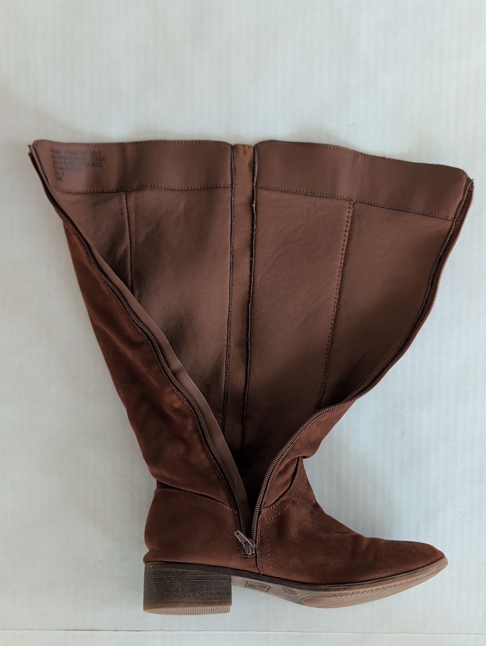 Time and Tru Faux Suede Tall Block Heel Boots 9 Brown Stretch Gore - Picture 6 of 14